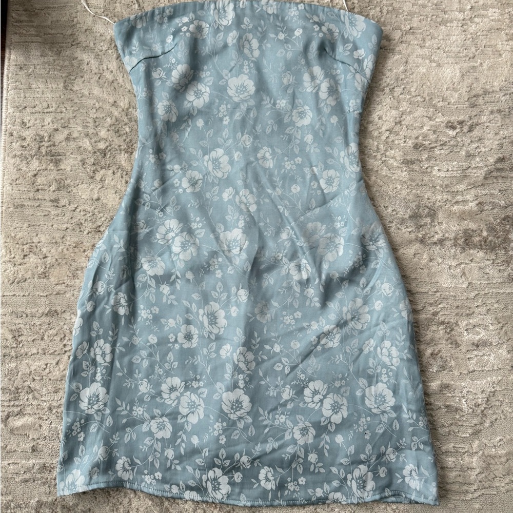 Princess Polly Floral Strapless Blue Mini Dress